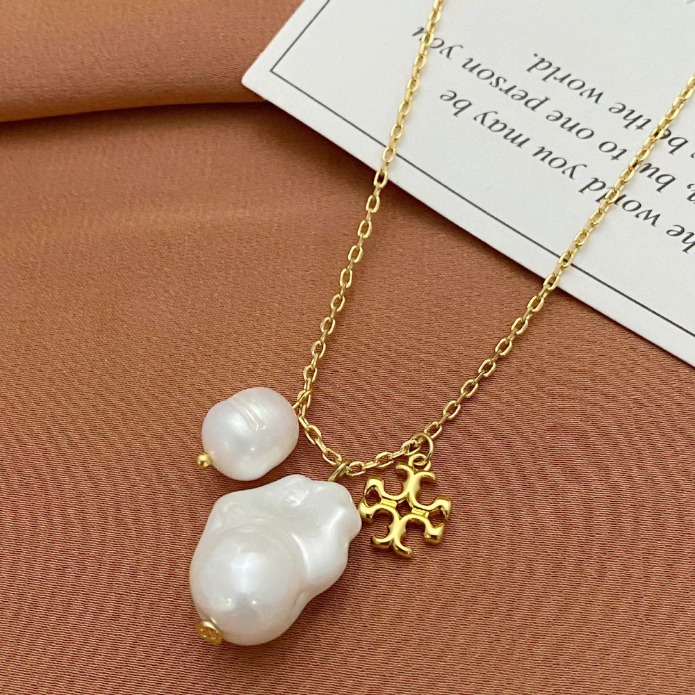 Tory Burch Baroque Pearl Letter Metal Necklace